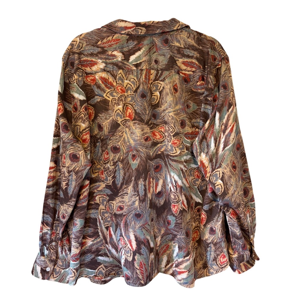 Ralph Lauren Peacock Feather Boho Button Down Shirt Cotton Blouse Plus Size 3X - Picture 4 of 6